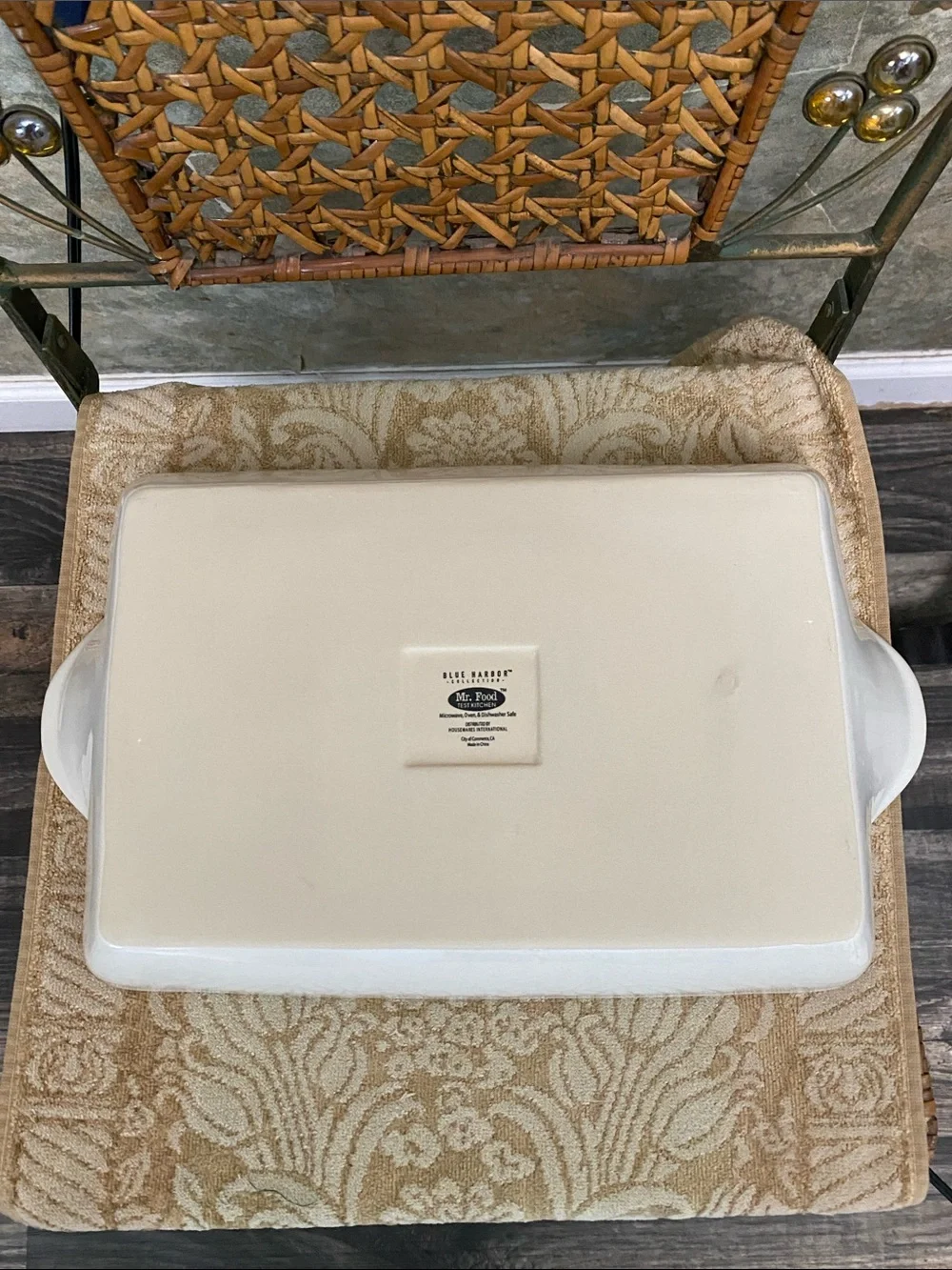 Mr. food blue Harbor Ceramic lasagna rectangular baking dish handles rare